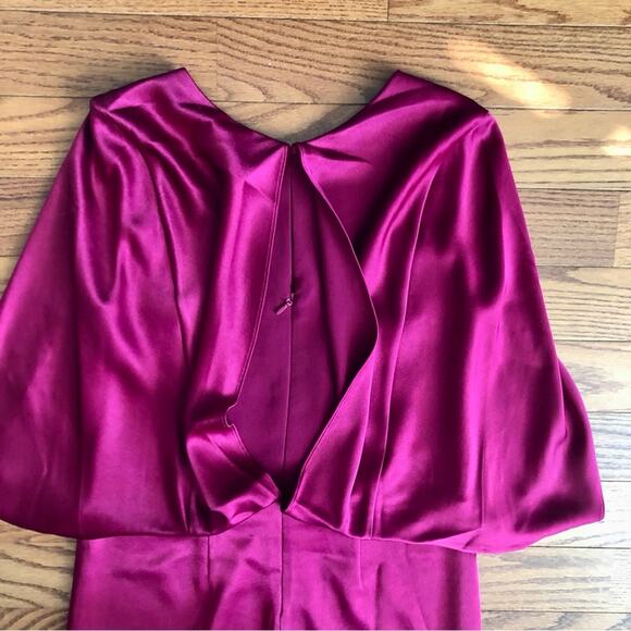 HALSTON Cape Sleeve Open Back Mini Sheath Dress Red Cherry Women’s Size 6 - Picture 10 of 11